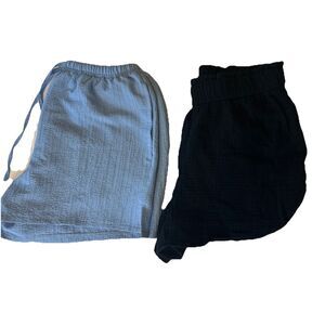 Pair of Women’s Linen look Lounge Shorts Size Small Elastic Waist Black / Blue